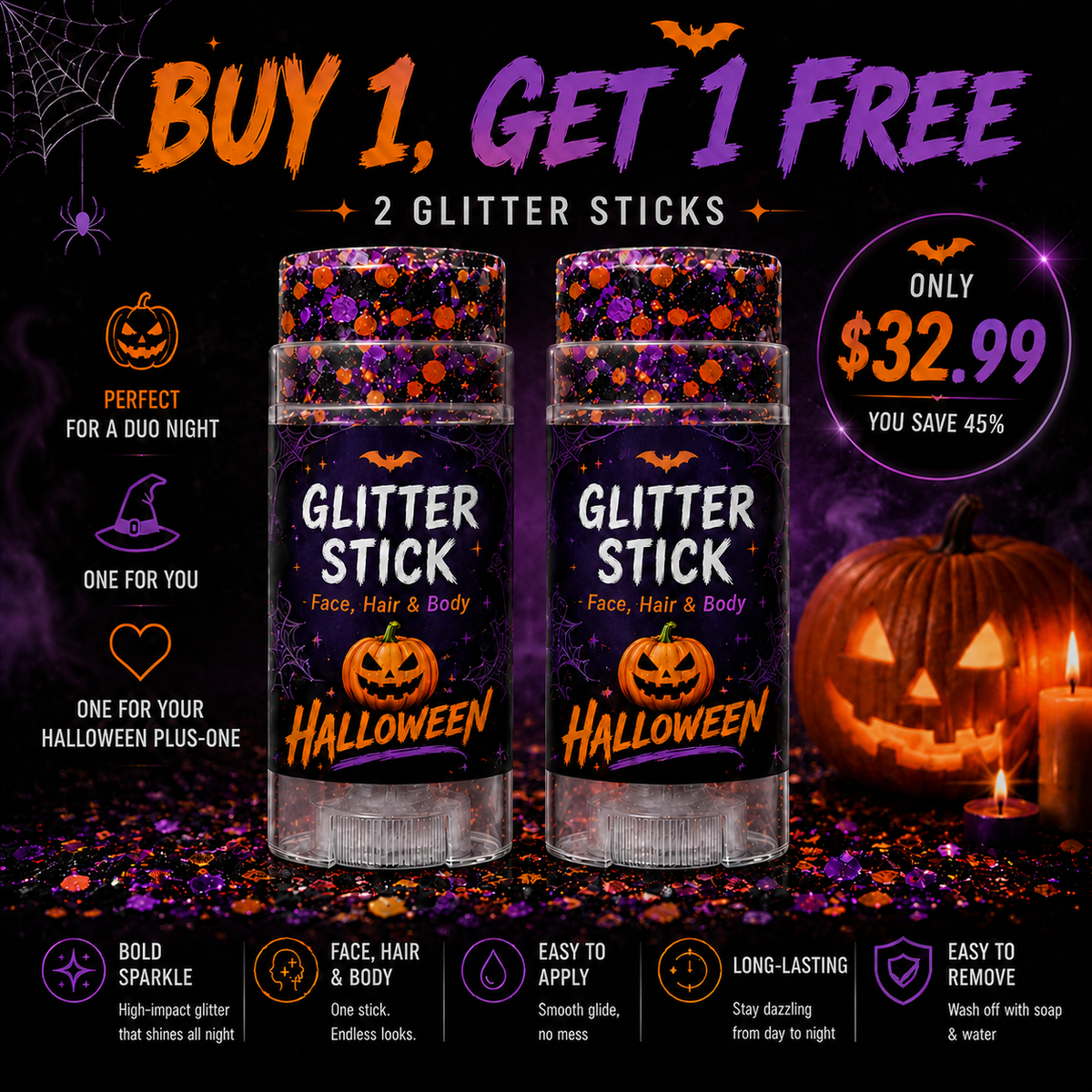Halloween Glitter Stick for Face, Hair & Body