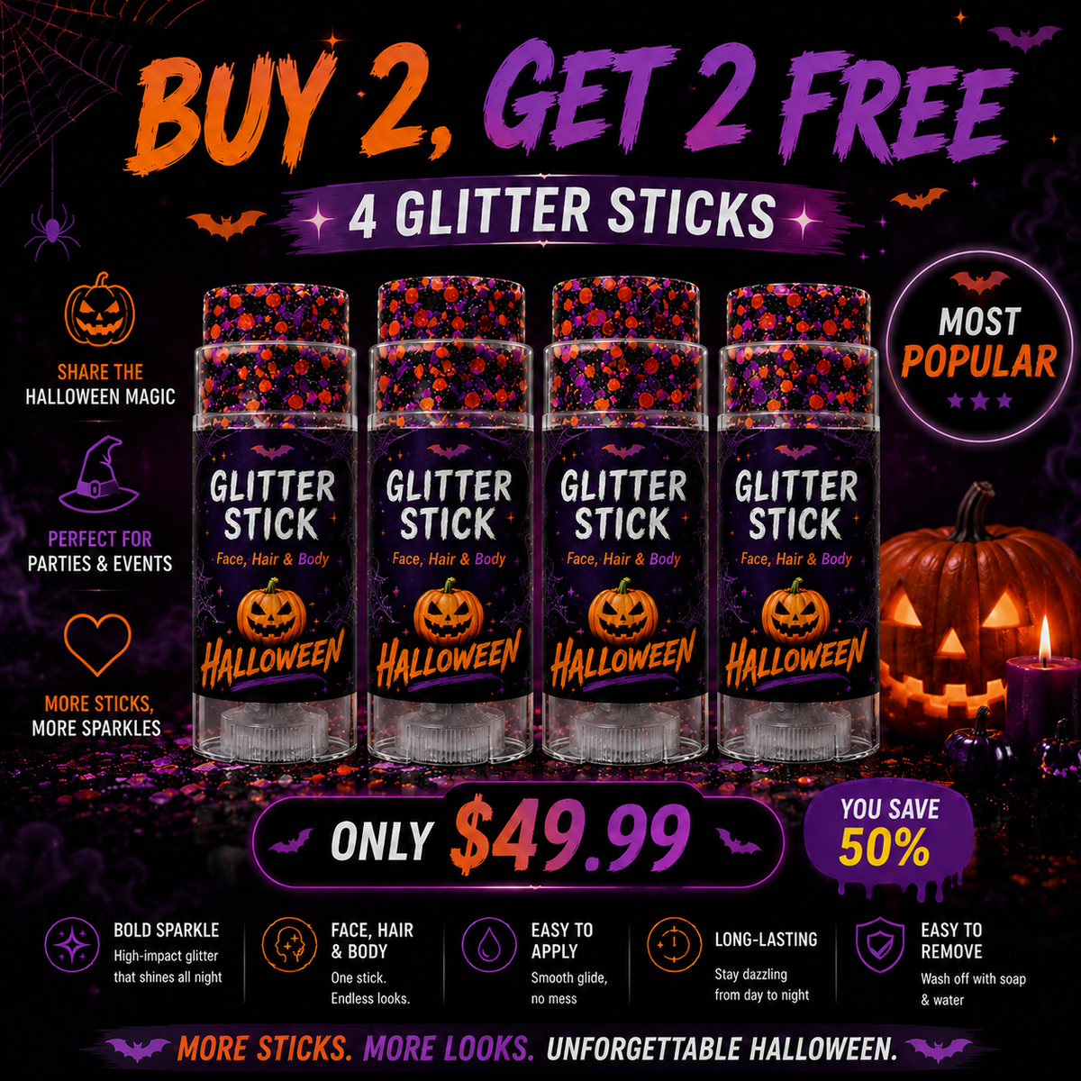Halloween Glitter Stick for Face, Hair & Body