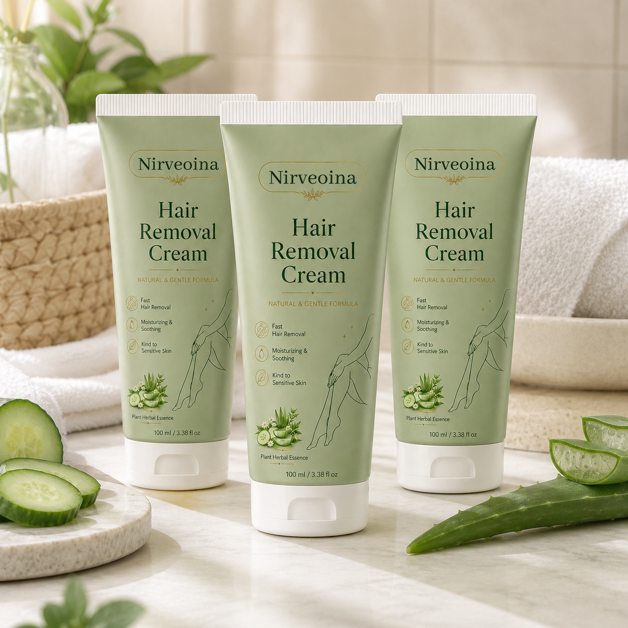 Nirveoina™ Natural Gentle Hair Removal Cream | For Women & Men, Sensitive Skin