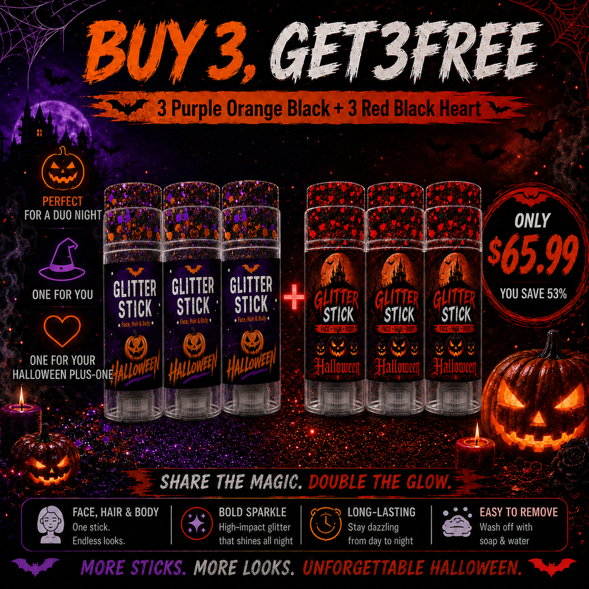 Halloween Glitter Stick for Face, Hair & Body
